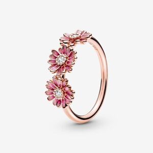 Pandora pink daisy flower trio ring